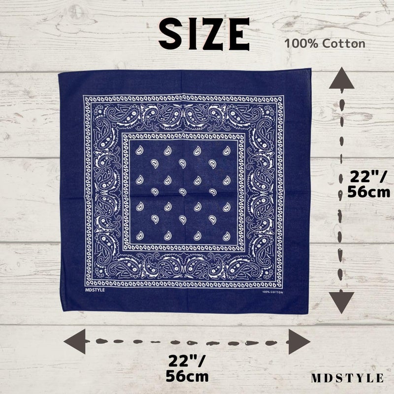 MD Style باندانا قطن 100% للرجال والنساء 22" × 22" بتصميم بايزلي - Image 4